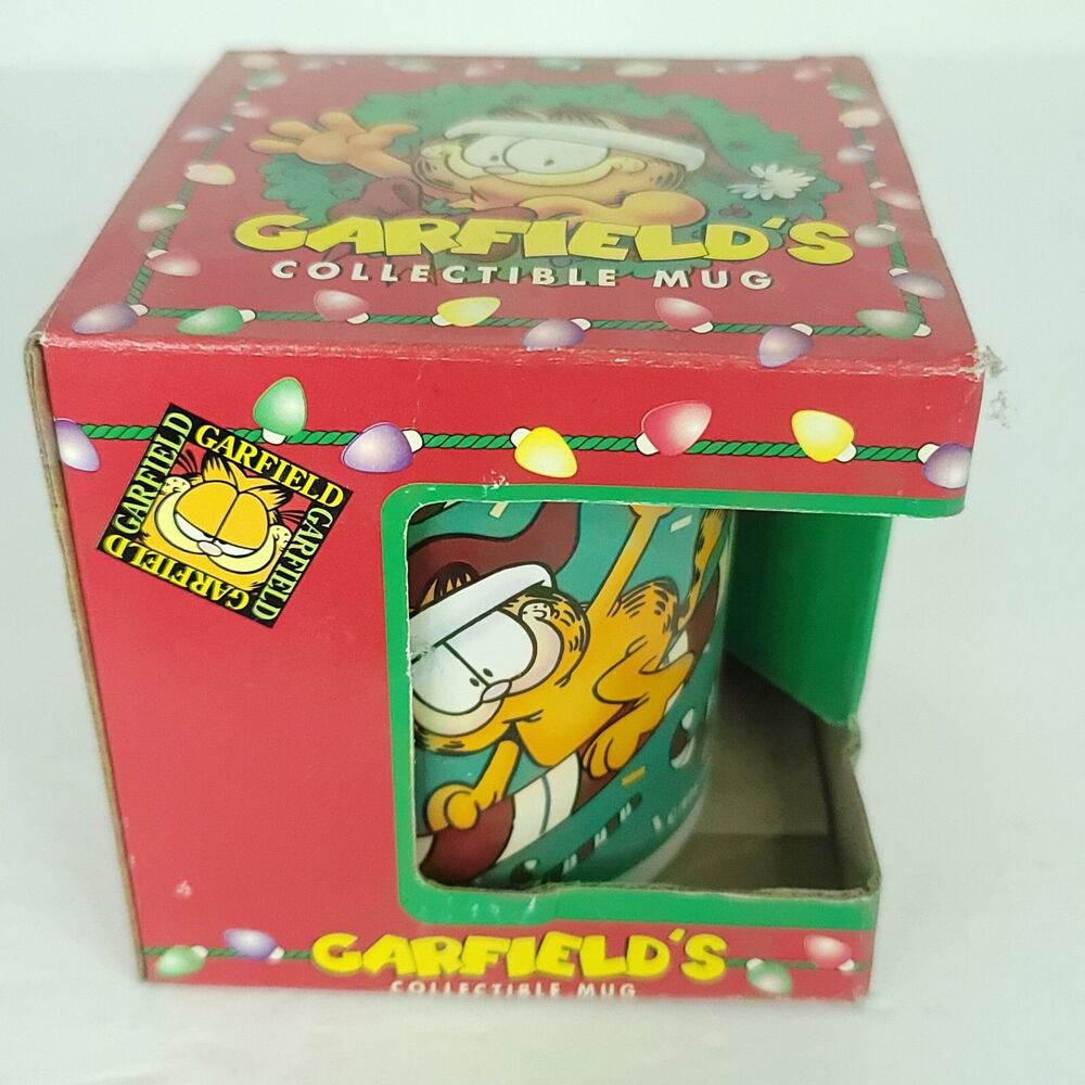 Garfield Riding Candy Merry Kissmas! Coffee Mug Christmas Vintage 1996 Paws  NEW